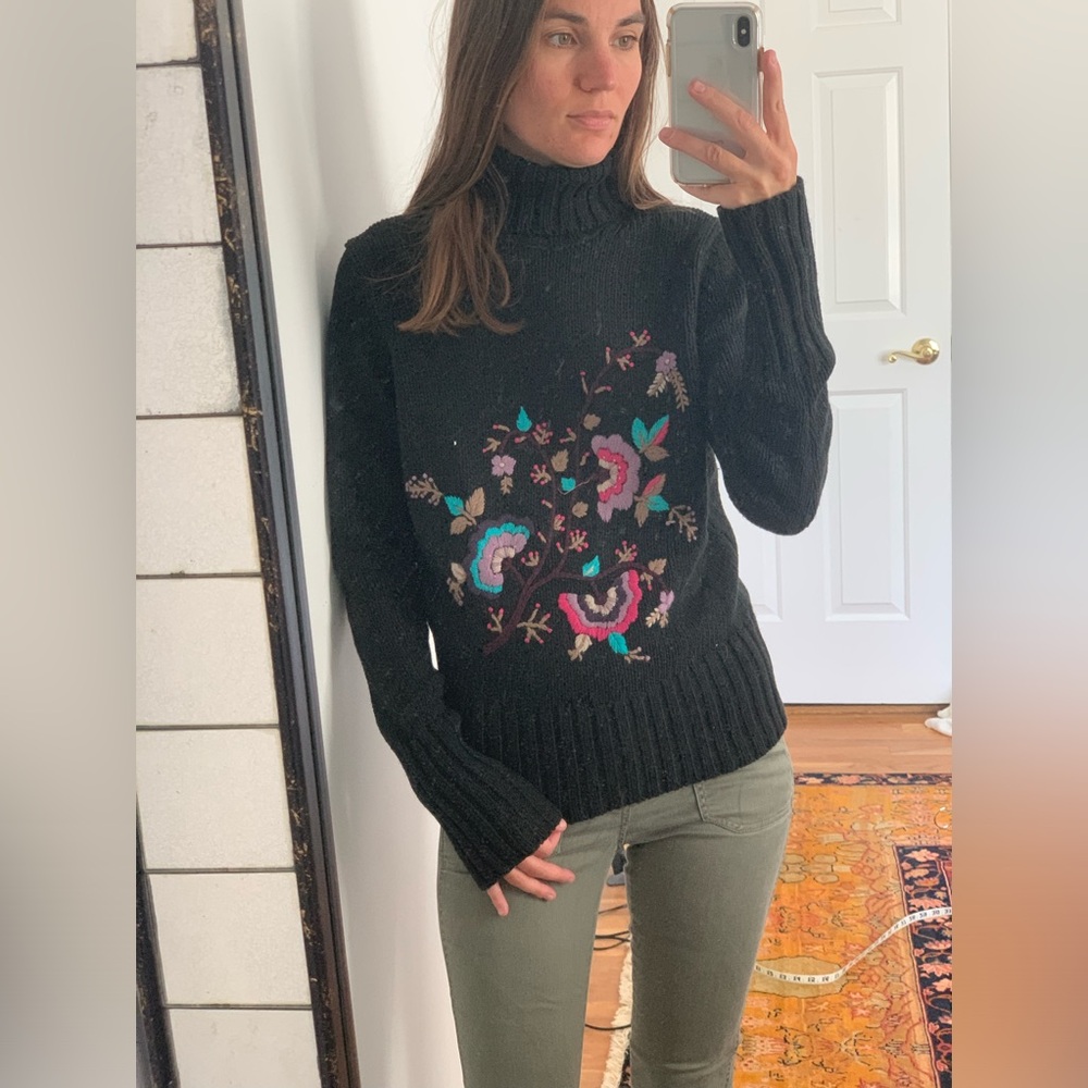 VTG 90s Y2K LIMITED embroidered knit wool chunky sweater turtleneck L M S